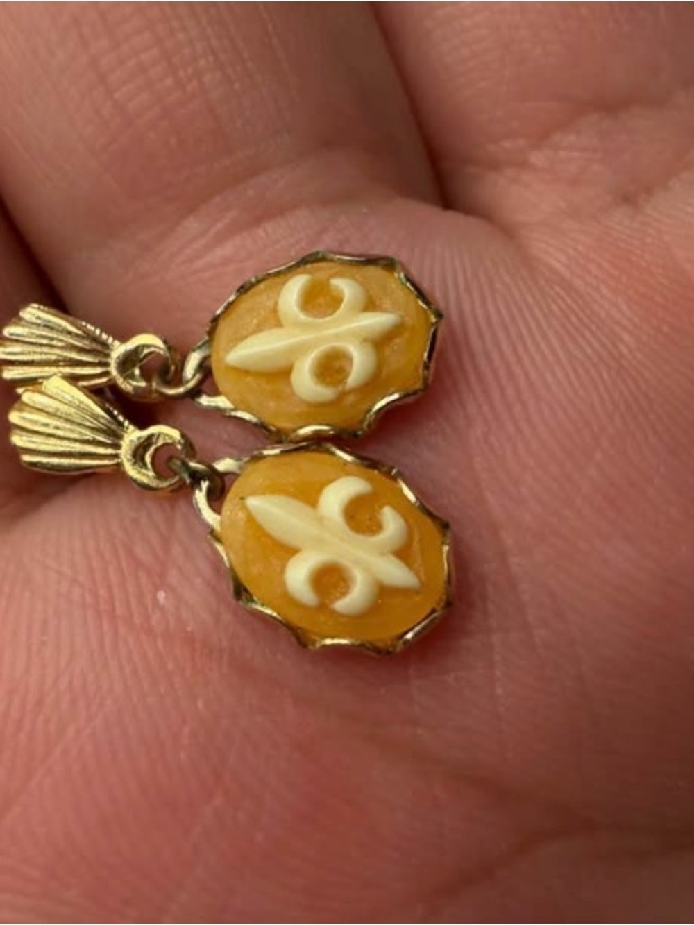 Gold-Tone Yellow Fleur de Lis Drop Earrings